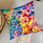 housse coussin carrée jaune motif pokemon pikachu décorative salon chambre lit enfant coton