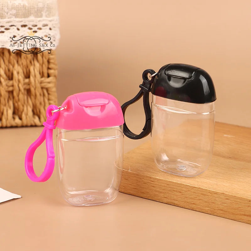 bouteille rechargeable transparente moderne 30ml anneau fixe couvercle bleu rose noir blanc jaune