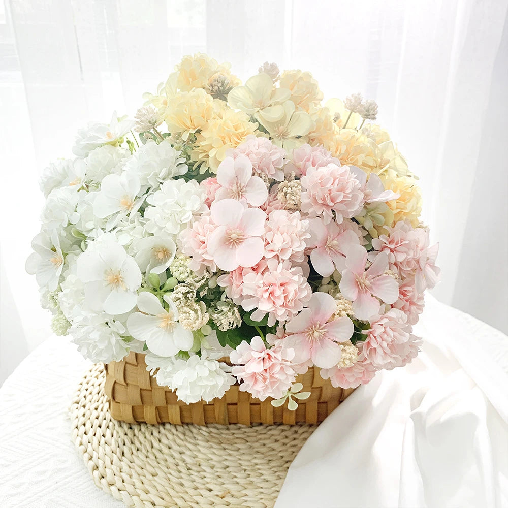 bouquets fleurs artificielles soie blanc rose jaune rouge intérieur mariage deco chambre