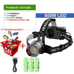 lampe frontale rechargeable led 800w clip noir bleu rouge moderne nuit pêche camping