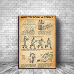 affiche bowling guide débutants illustration vintage texte explicatif toile rectangle vertical