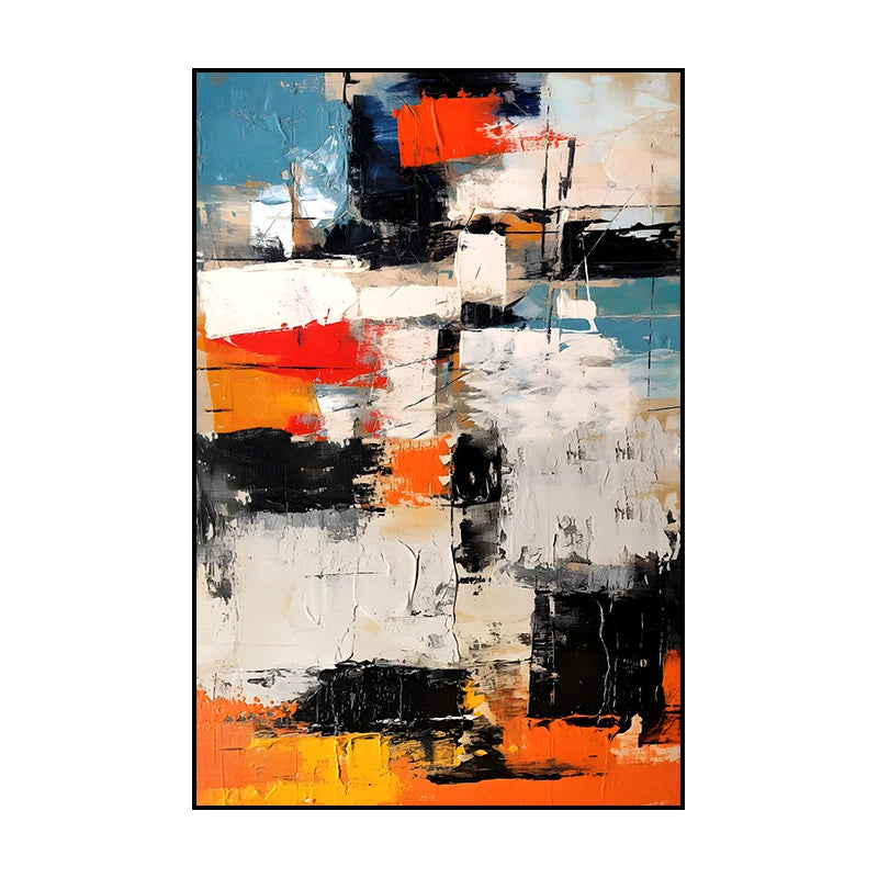 tableau abstrait moderne peinture l'huile bleu blanc noir rectangle sans cadre contemporain opaque decoration