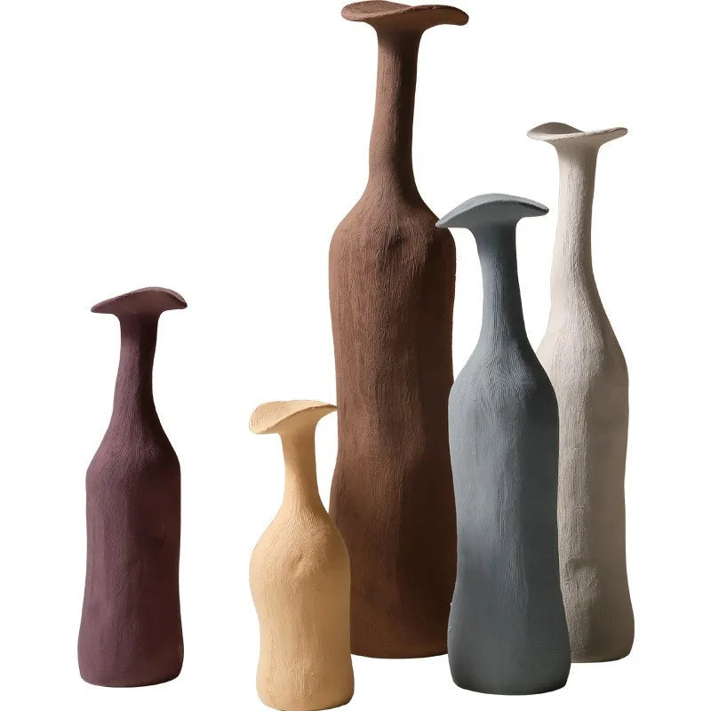 vase decoratif moderne marron rouille violet gris beige fleurs seches arrangement floral decoration maison