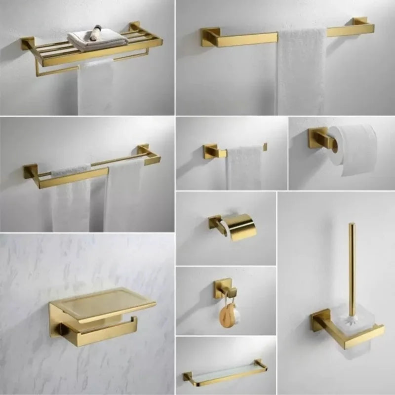 accessoires salle bain doré moderne porte serviettes support papier toilette porte savon vis montage
