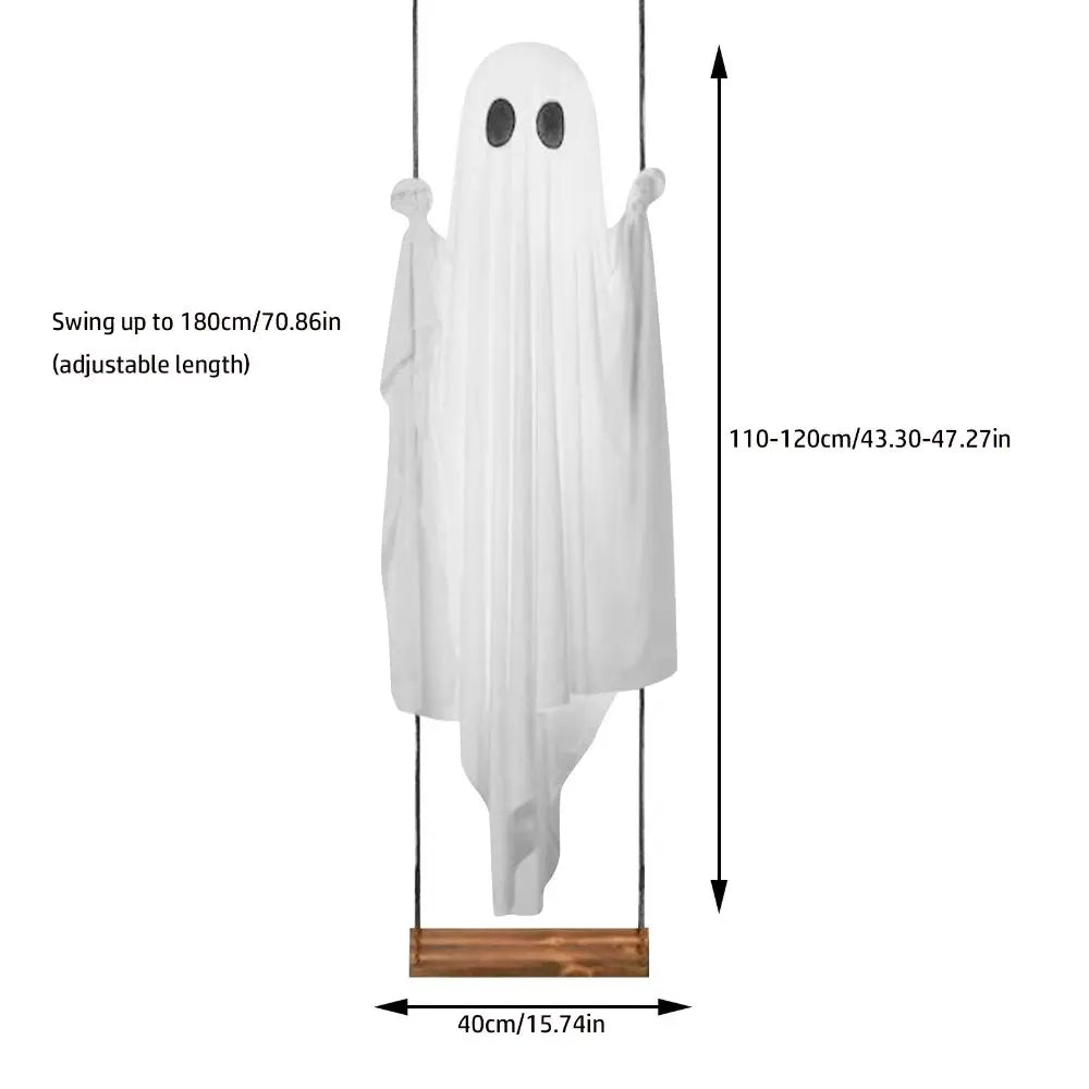 fantôme suspendu blanc halloween texture ondulée fixations classiqueHaunted Swing Adjustable White Classic Halloween Decoration