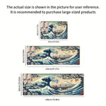 tapis bleu beige illustration vague art japonais traditionnel anti dérapant intérieurextérieur