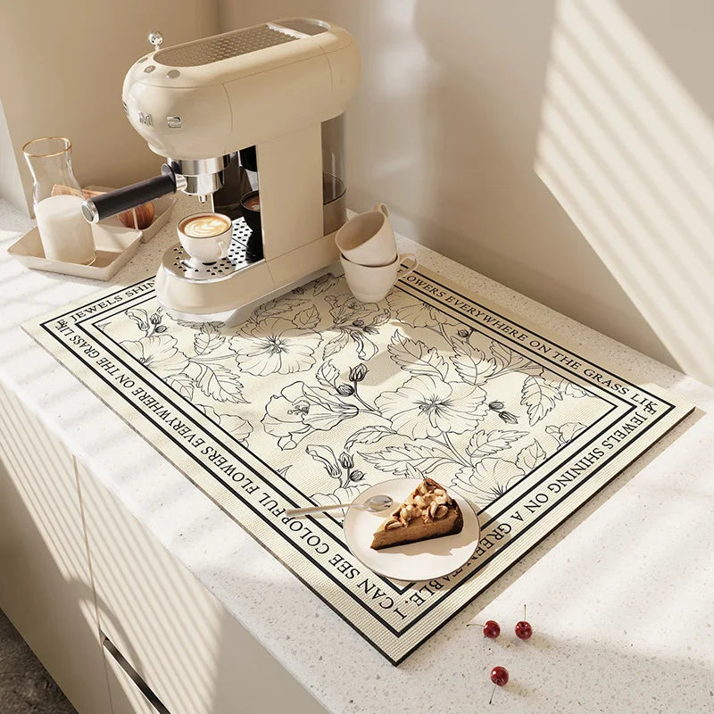 tapis absorbant diatomée noir motif litchi moderne imperméable table cuisine