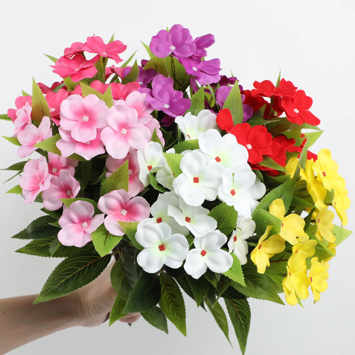 bouquet artificiel fleurs rouge blanc rose jaune violet feuilles vertes moderne decoration maison anniversaire