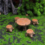 meubles miniature ensemble table chaises résine imitation bois rustique fée herbe artificielle décorationextérieur