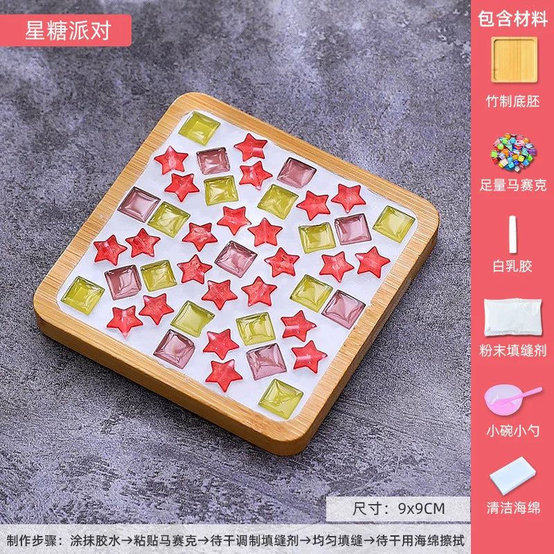 coasters mosaïque multicolores créatifs artisanal diy bambou transparents opaques