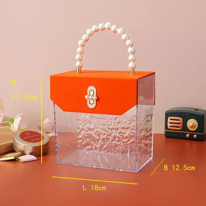 sac main transparent acrylique moderne géométrique blanc orange violet noir rouge vert chic poignée