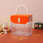 sac main transparent acrylique moderne géométrique blanc orange violet noir rouge vert chic poignée