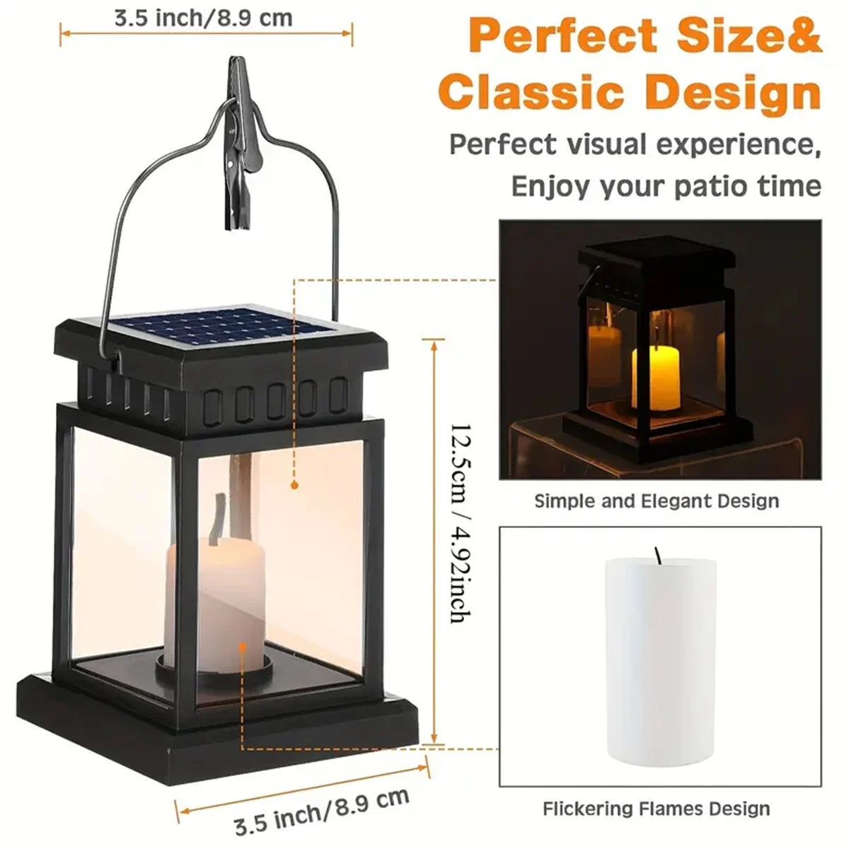 Lanterne solaire contemporaine noire transparente extérieur jardin bougie LED clips autoinstallation