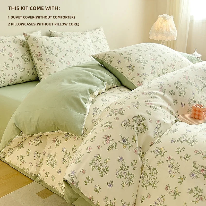 ensemble literie floral blanc vert clair rose violette couvre lit taies oreiller classique printemps
