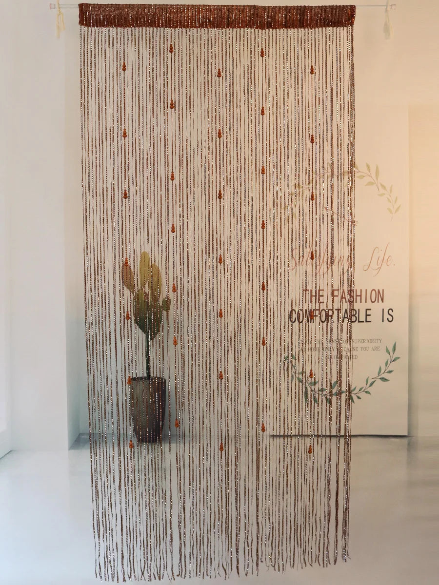 rideau franges marron semi transparent motifs ethnique maison
