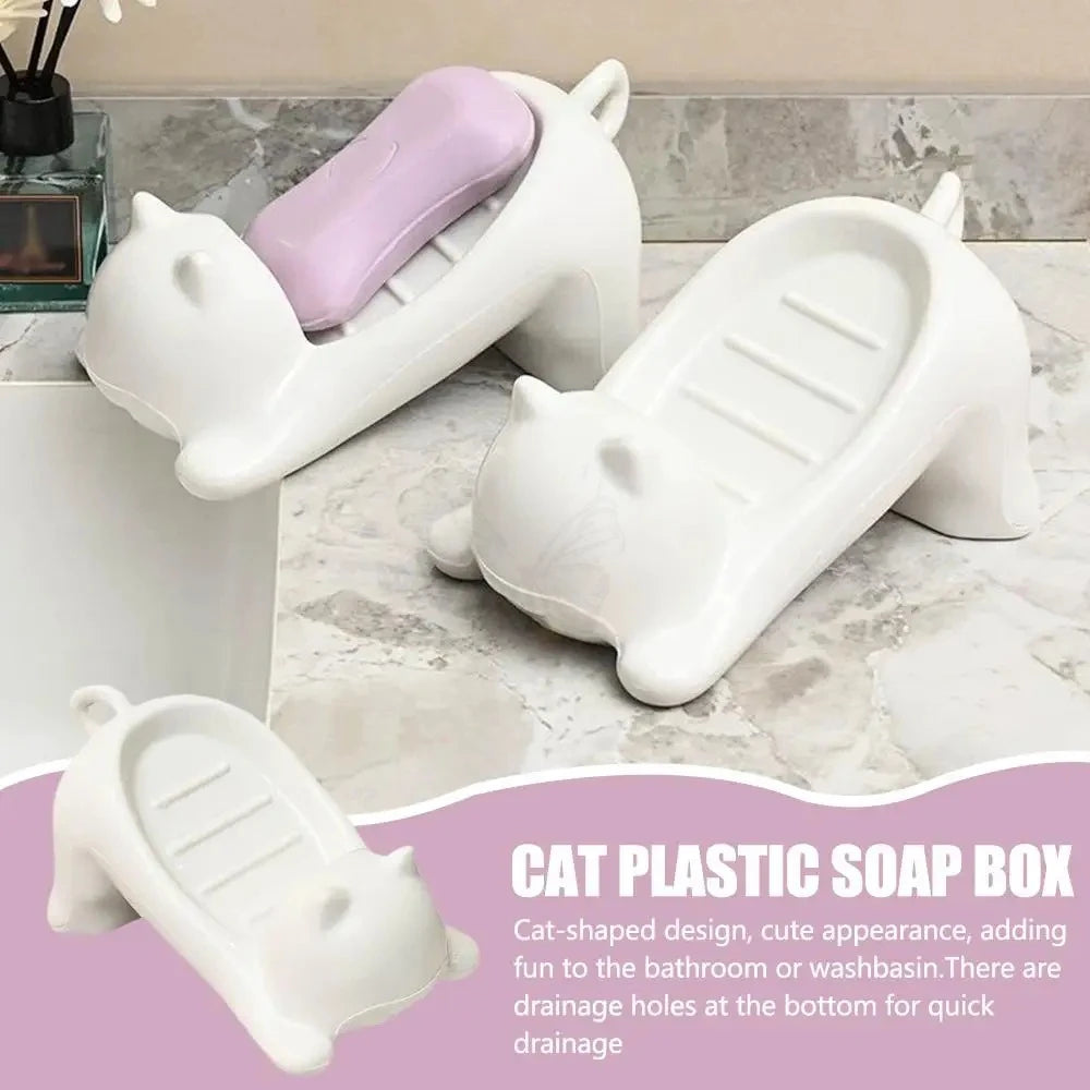porte savon forme chat blanc violet moderne mignon texture lisse salle bain deco