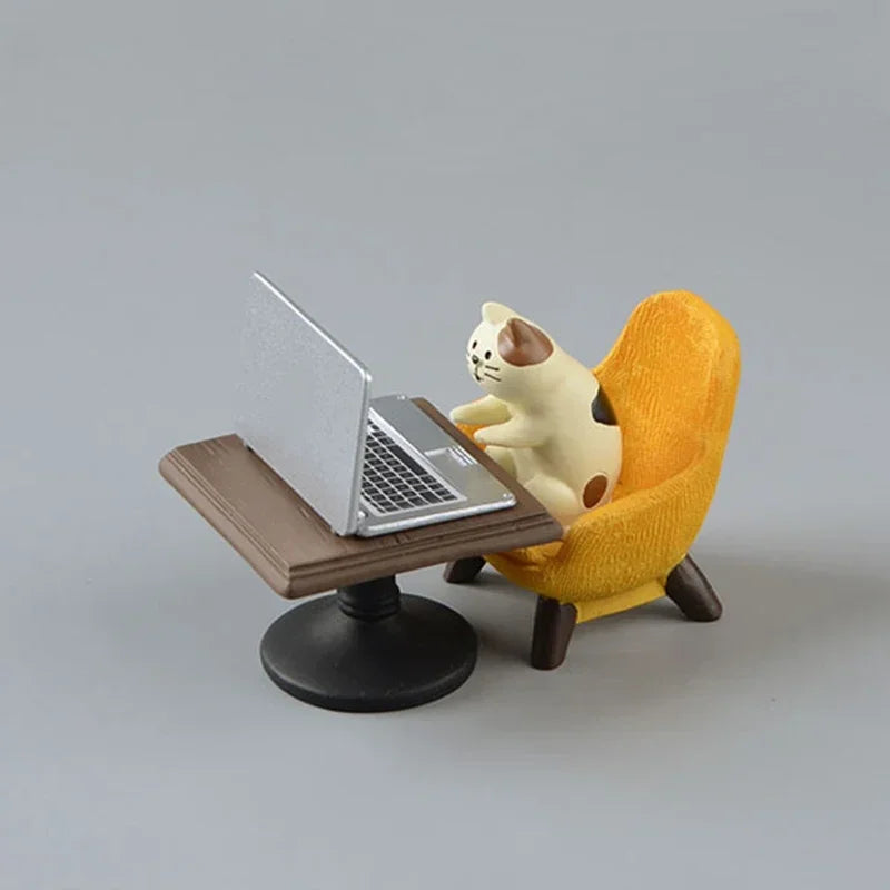 Figurines chats résine blanc beige noir bleu marron gris cartoon japonais decoration creative