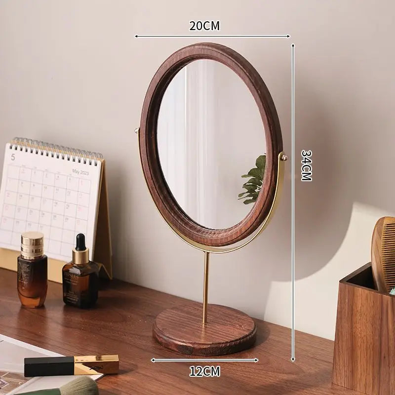 miroir cosmétique classique bois marron foncé pied central ornement décoration chambre erotique