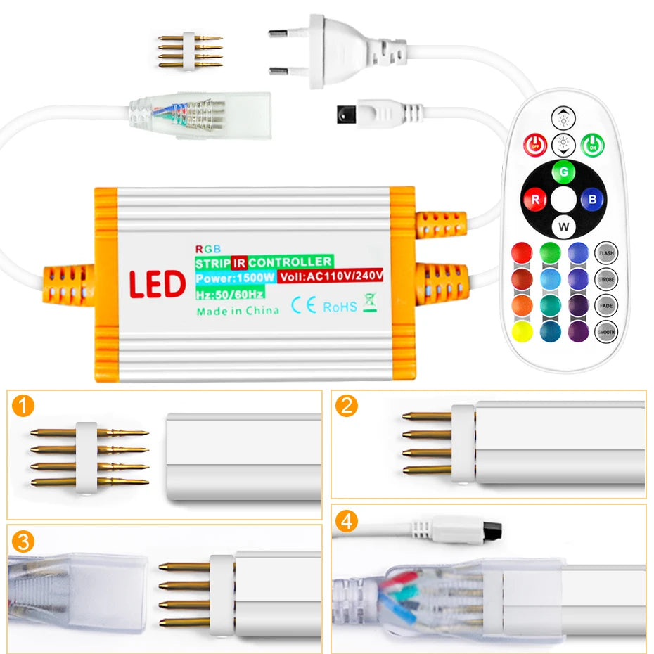 contrôleur led ip68 étanche 220v télécommande prise eu clips modernes