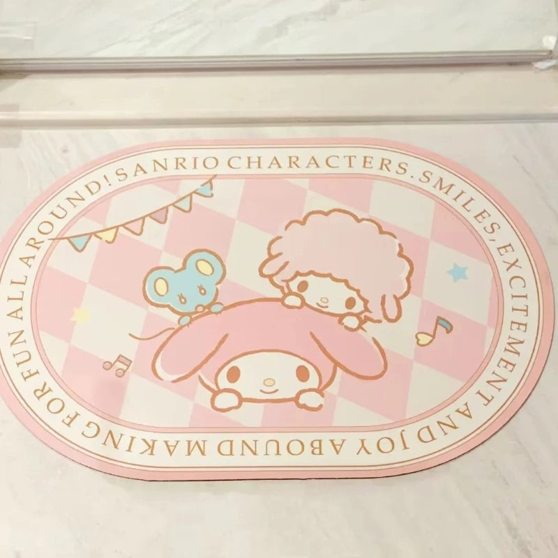 tapis sol salle bain dessin animé sanrio rose blanc imperméable antidérapant rapide