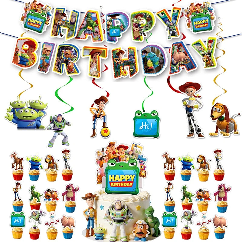 décoration anniversaire thème toy story gobelets assiettes serviettes ballons guirlande lunettes accessoires fête