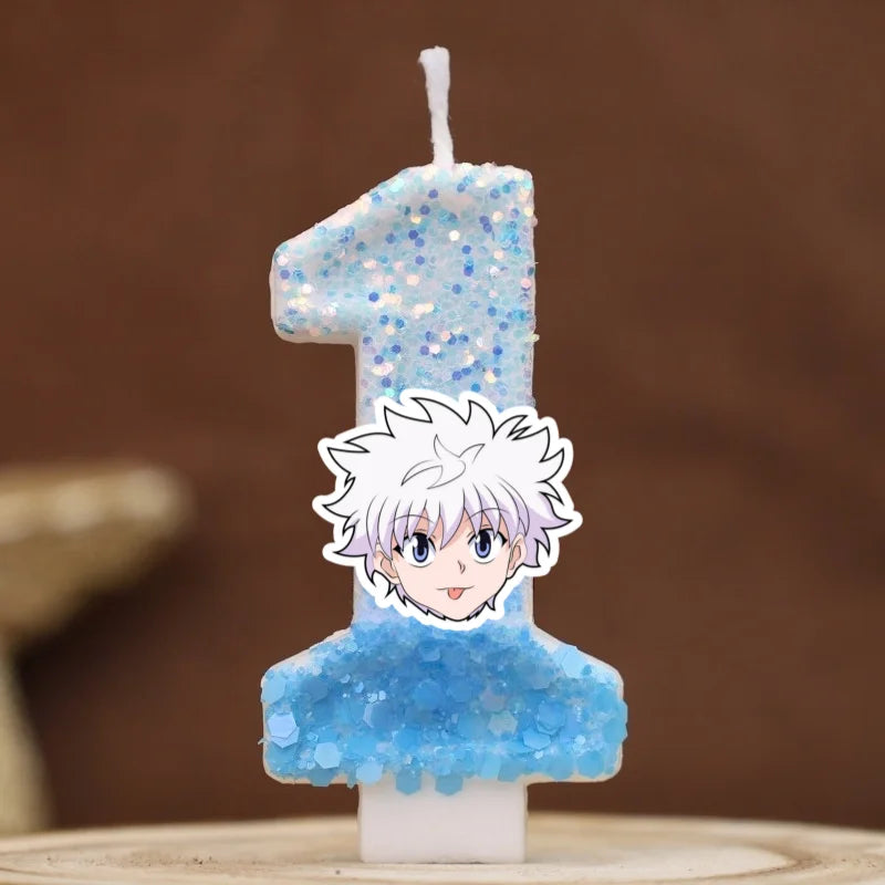 bougies chiffres hunter hunter paillettes bleu clair blanc décoratives anniversaire enfant anime