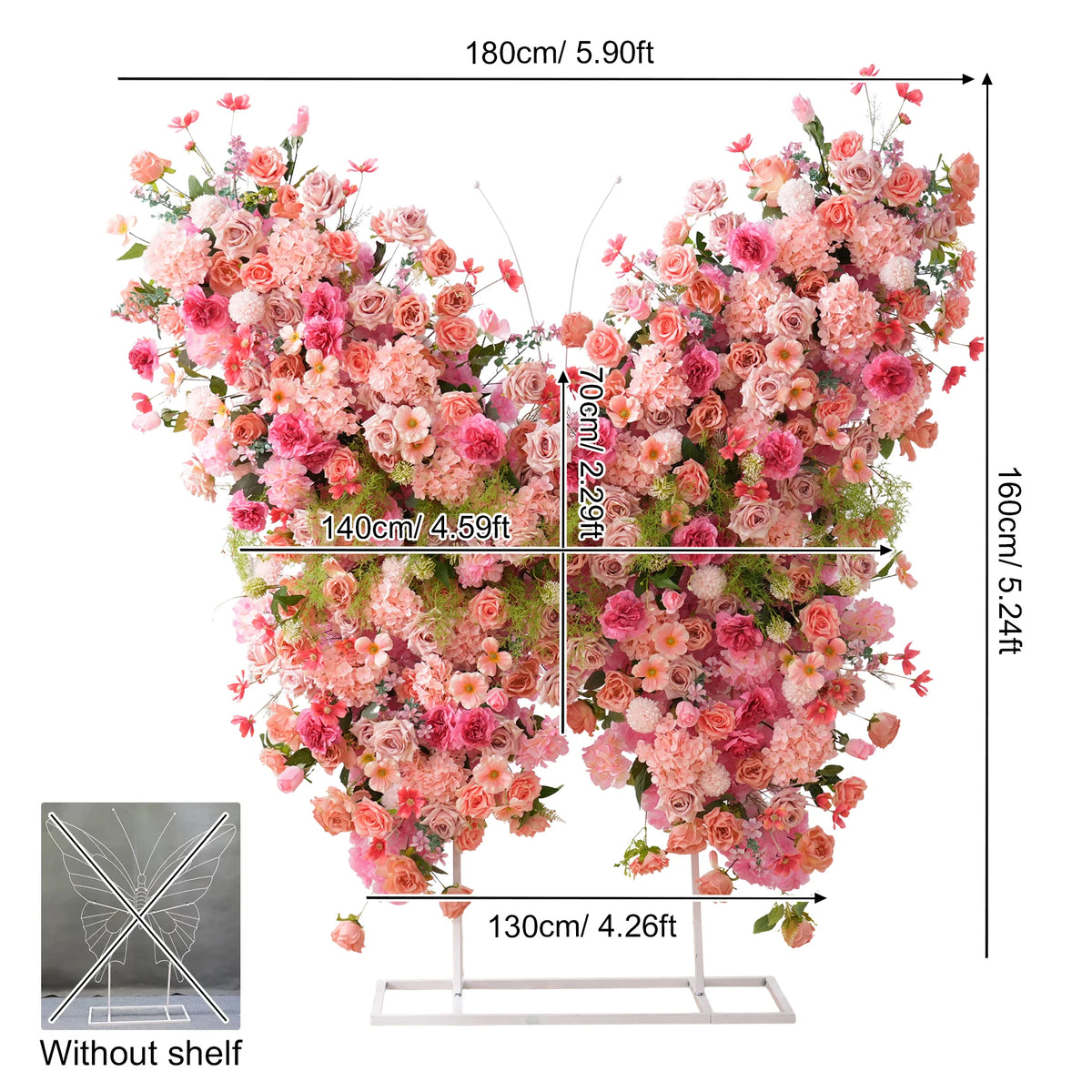 Décoration murale arche fleurs variées romantique violet rose blanc bleuclair vert extérieure