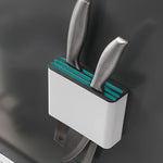 support mural blocs couteaux blancs moderne adhésif poignées bois métal minimaliste rangement cuisine