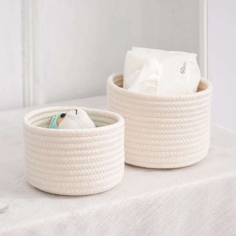 corbeilles tissées coton réutilisables rangement moderne rustique beige rose bleu clair