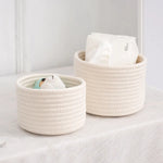 corbeilles tissées coton réutilisables rangement moderne rustique beige rose bleu clair