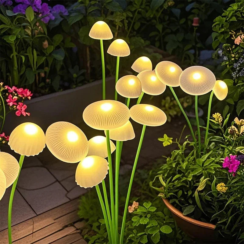 lumière solaire champignon multicolore moderne verte jaune bleue violette blanche clips extérieure patio jardin