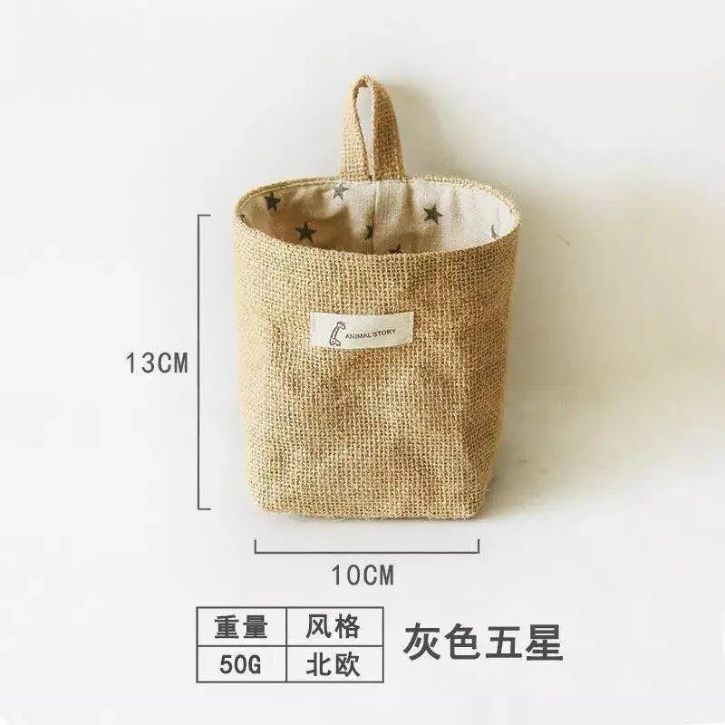 sac main moderne étoiles rayures jute beige gris rustique anneaux logo étiquette poignée