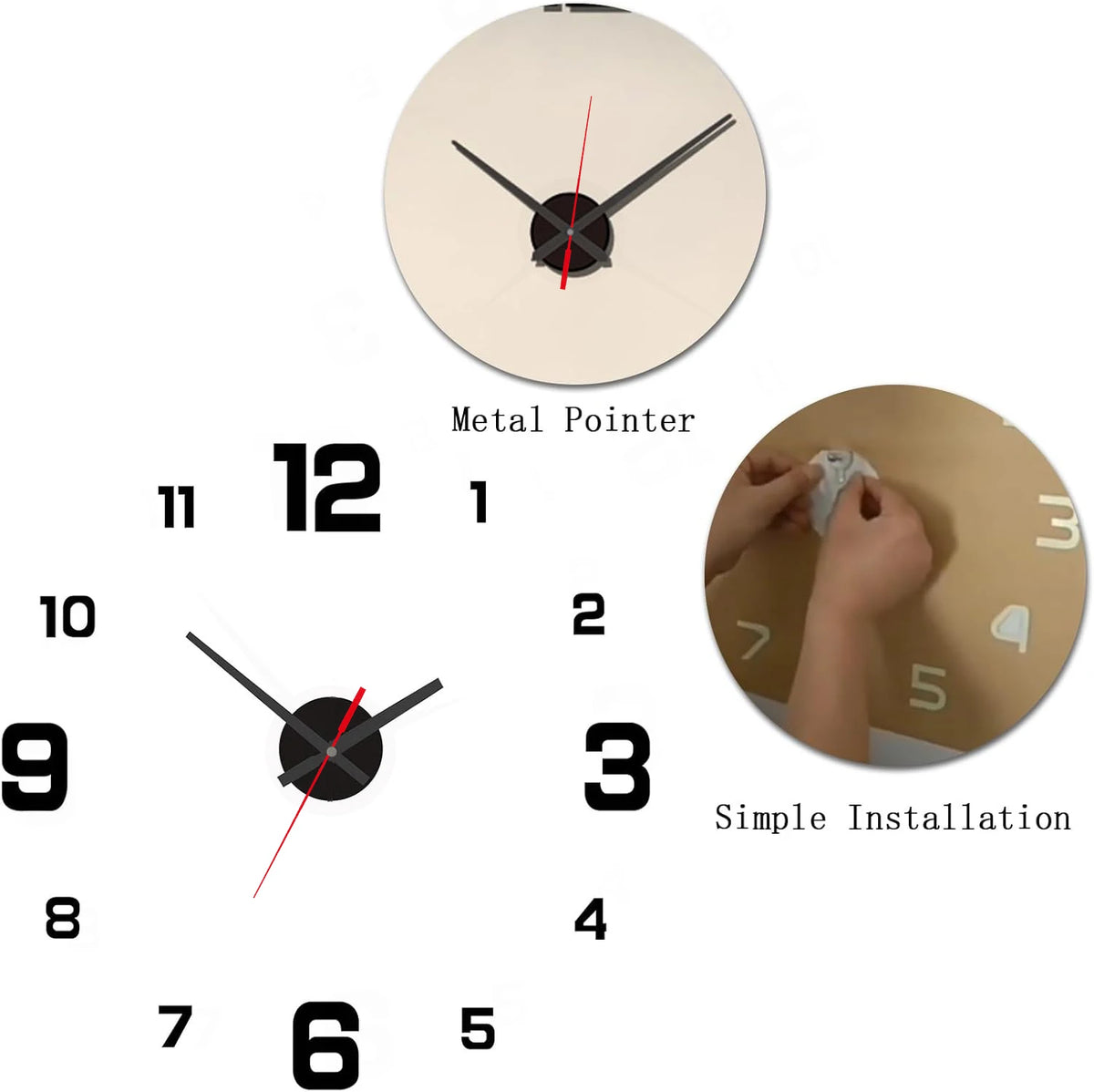 horloge murale moderne minimaliste aiguille acrylique noir blanche adhésif chambre salon