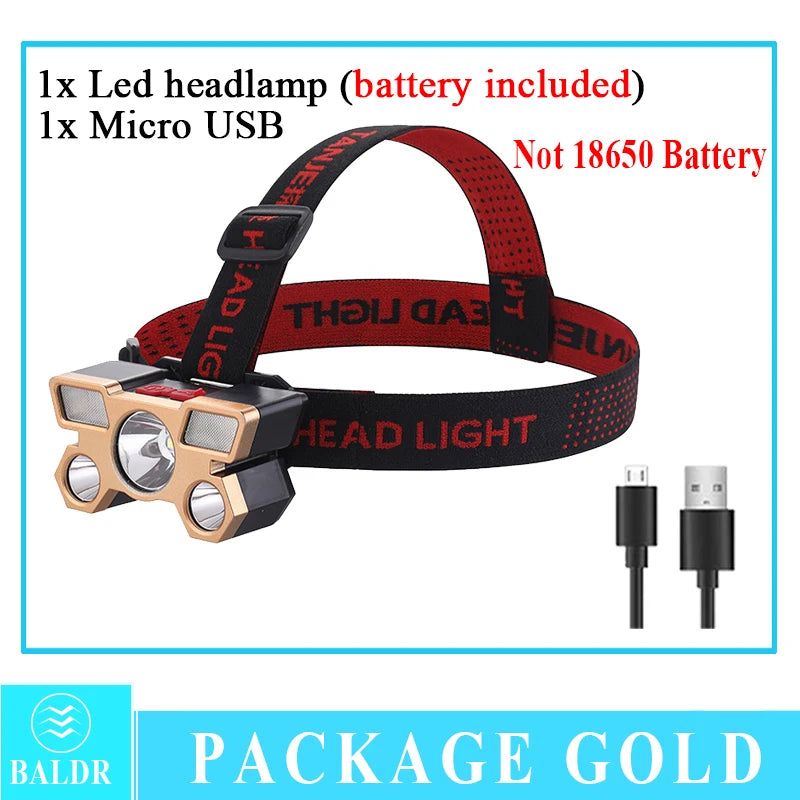 lampe frontale led rechargeable usb camping pêche chasse haute luminosité noir orange rouge