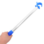 brosse bleu blanc poignée caoutchouc texturée manche métal lisse clip crochet