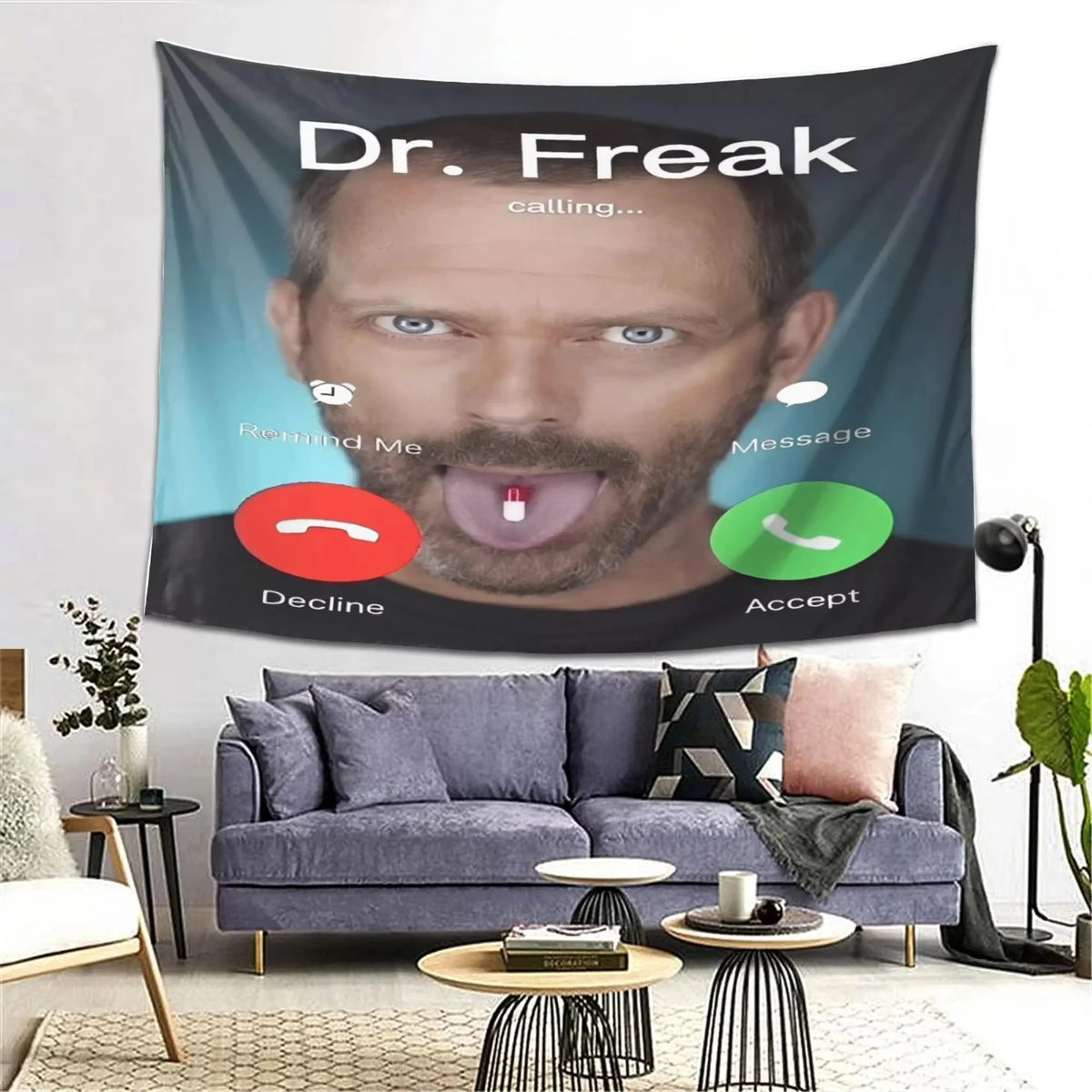 tapis polyestère visage dr freak bulles dialogues telephone moderne humoristique chambre