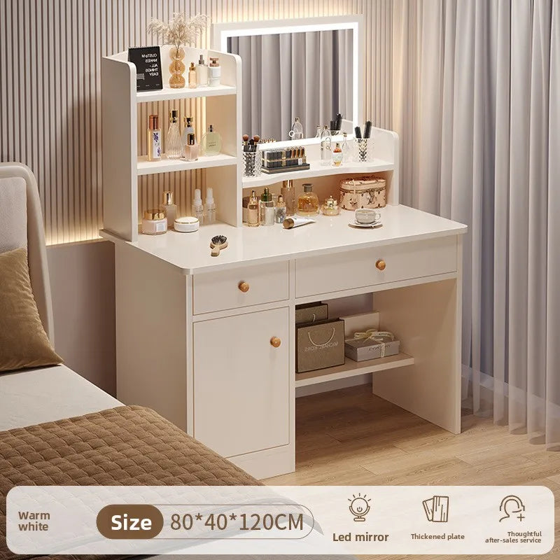 maquillage blanc moderne tabouret miroir led boites rangement texture bois