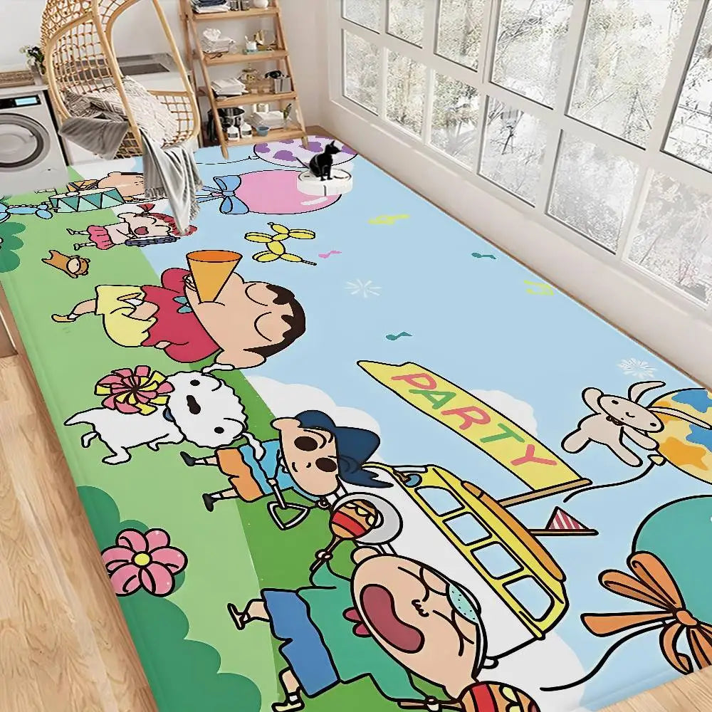 tapis dessin animé personnages anti dérapant polyester imperméable moderne vert clair bleu blanc rose