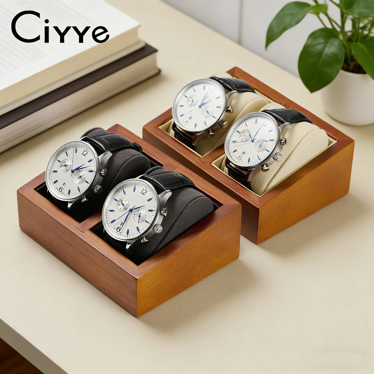 présentoir bois montres velours beige emplacement adhésif classique quà anniversaire mariage