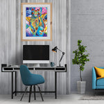 cadre photo bois clair tableau chats paysage lunaire wolv couleur vive bleu rouge chambre