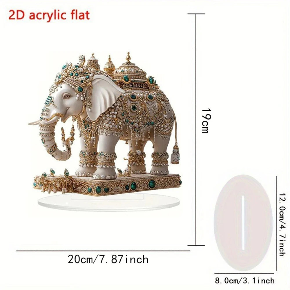 statue élégante éléphant blanc doré artisanal support transparent traditionnel ornement diamants