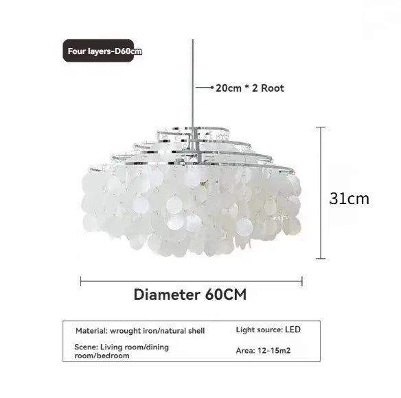 Suspension lumineuse moderne fer blanc coquillage superposé éolienne élégante chambre restaurant