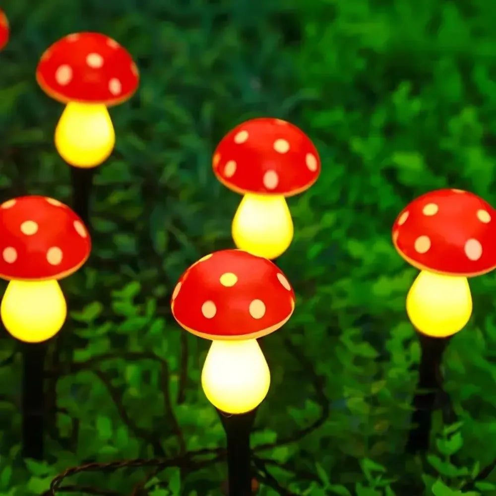 lampe solaire champignon rouge points blancs corps jaune transparent extérieur décoration enfantine modes éclairage