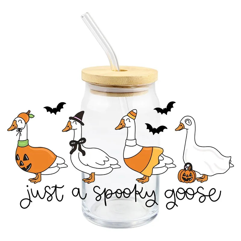 tasse verre couvercle bois ballons animaux fleurs halloween goess spooky transparent unique