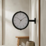 horloge murale double face industrielle noir blanc salle salon decoration quartz métal aiguille moderne