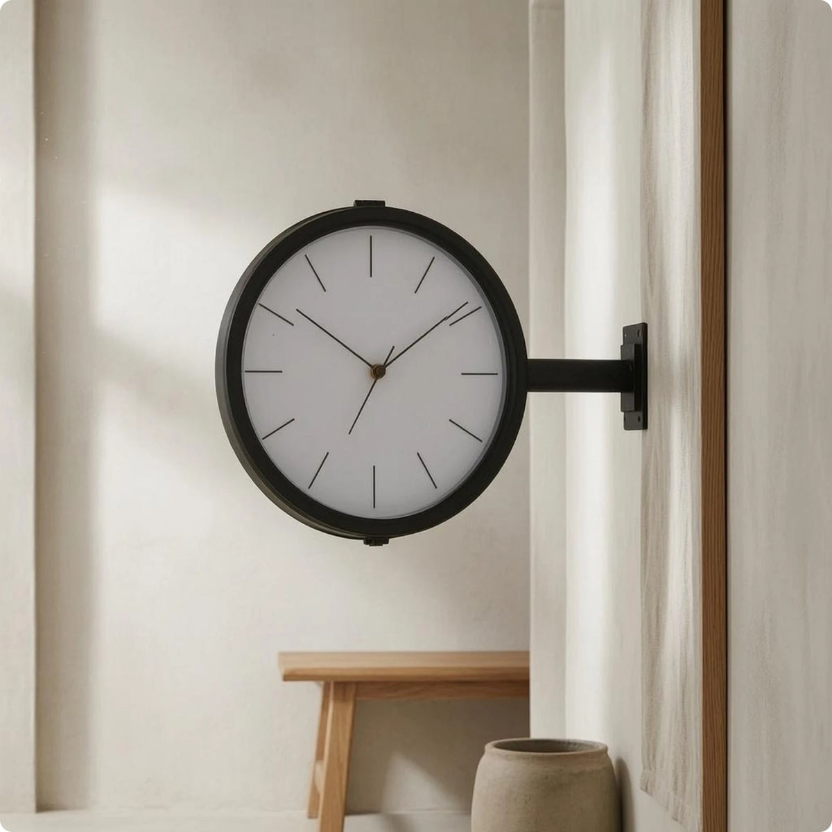 horloge murale double face industrielle noir blanc salle salon decoration quartz métal aiguille moderne