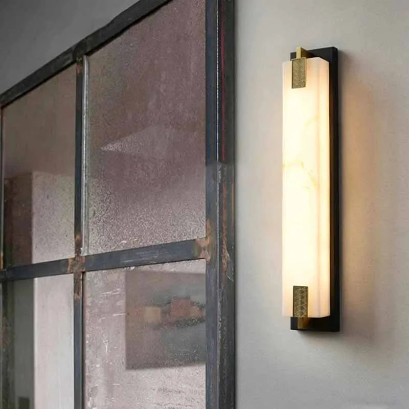 lampe murale moderne blanc doré marbre veines jaunes acier inoxydable éclairage maison 51cm 12cm