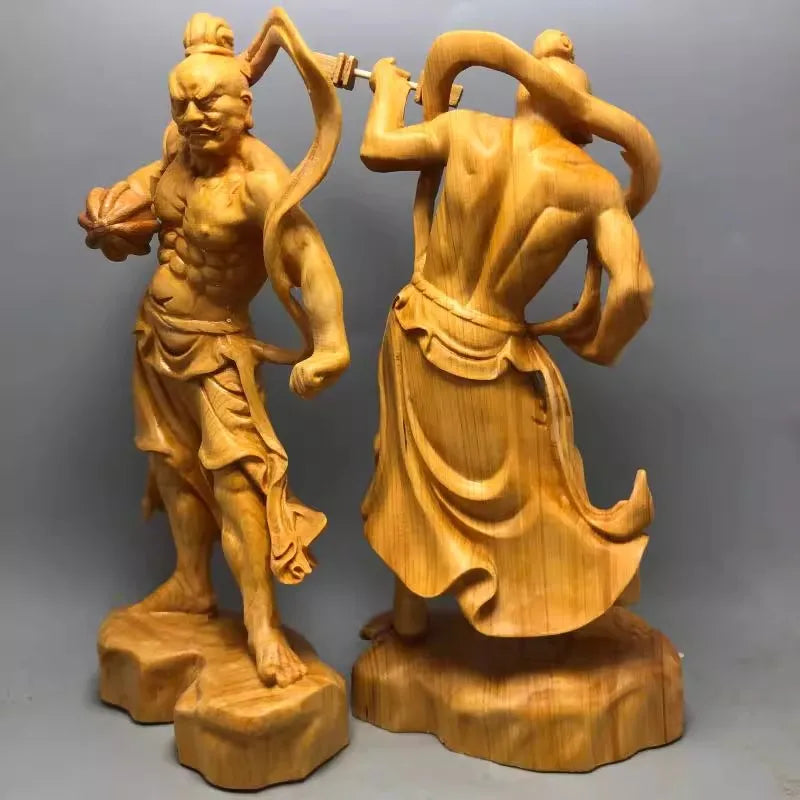 statues bois naturel figures masculines sculpture detaillee art asiatique traditionnel decoration maison chambre