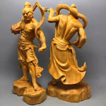 statues bois naturel figures masculines sculpture detaillee art asiatique traditionnel decoration maison chambre