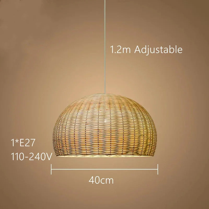 Suspension lumineuse rotin naturel moderne salon chambre rustique led pendentif chaîne métallique